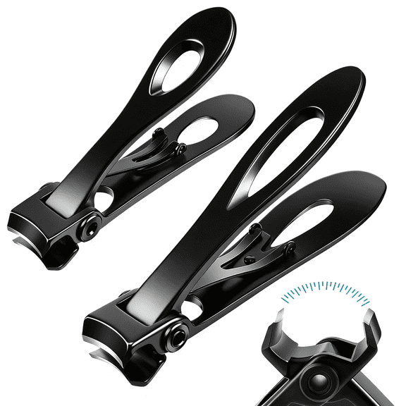 2 Piece Oversized Thick Nail Clippers Wide Jaw Nail Cutter for Thick Toenails and Fingernails, 15mm Nail Clippers Stainless Steel Toenail Fingernail Clipper Trimmer for Men, Seniors, Adults(Black)