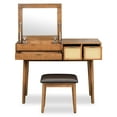 thumbnail image 6 of Aukfa Makeup Vanity Set with Flip-top Mirror and Stool, 43.3" Wood Makeup Dressing Desk, 3 Drawers, Brown, 6 of 8