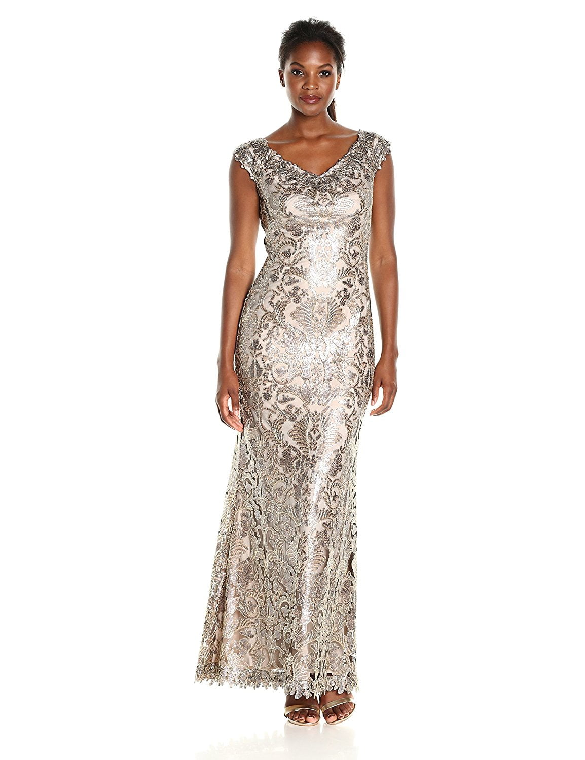 Tadashi Shoji - Tadashi Shoji V-Neck Sequined Lace Evening Gown Dress - Walmart.com - Walmart.com