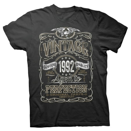 - Vintage Aged To Perfection 1992 - Distressed Print - 25th Birthday Gift T-shirt - Black