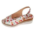 thumbnail image 1 of Bmisegm Ladies Summer Cherry Printed Soft Leather Buckle Slope Heel Thick Bottom Large Size Fish Mouth Sandals Womens Sandals Summer Yellow 8, 1 of 9