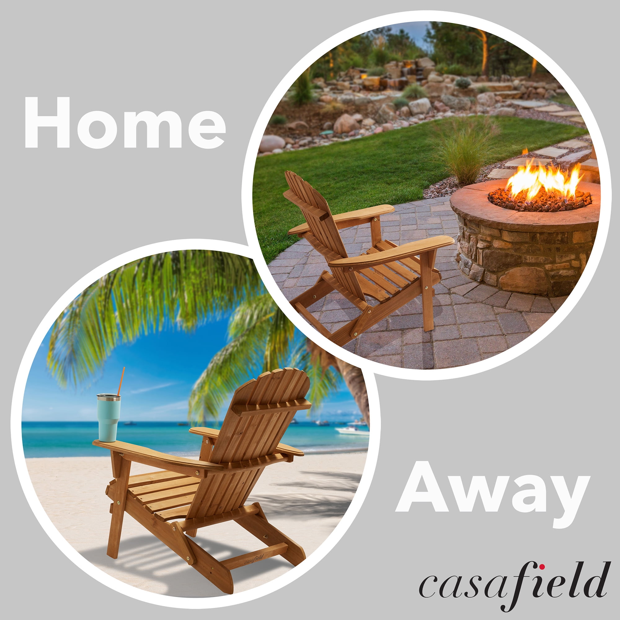 Casafield Folding Adirondack Chair, Cedar Wood Outdoor Fire Pit Lounge Chairs for Patio, Deck, Lawn and Garden Seating, Partially Pre-Assembled - Natural