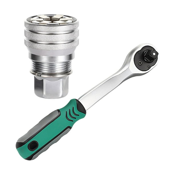 Llave de tubo ajustable Llave de trinquete extensible Herramienta de mantenimiento manual Universal de 10 a 19 mm para pernos Llave dinamométrica de Verde 72 dientes