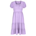 thumbnail image 6 of Iyufng Womens Long Dresses Summer Short Sleeve Pleated Casual Dress Fitted Waist Square Neck Dress, 6 of 6