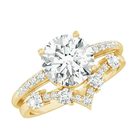 Rosec Jewels Lab Grown Diamond Designer Engagement Ring with Wedding Band Set - EF-VS Quality 10K Yellow Gold US 9.00