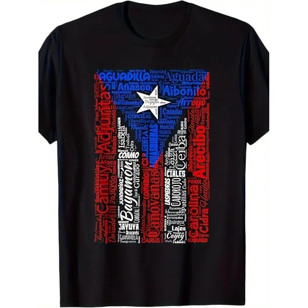 1pc, 100% Cotton, Puerto Rico Flag Pattern Letter Print T-Shirt, Seasonal Casual Trendy Men'S T-Shirt, Crew Neck Street Cotton Short Sleeve T-Shirt, Trendy High-Quality T-Shirt