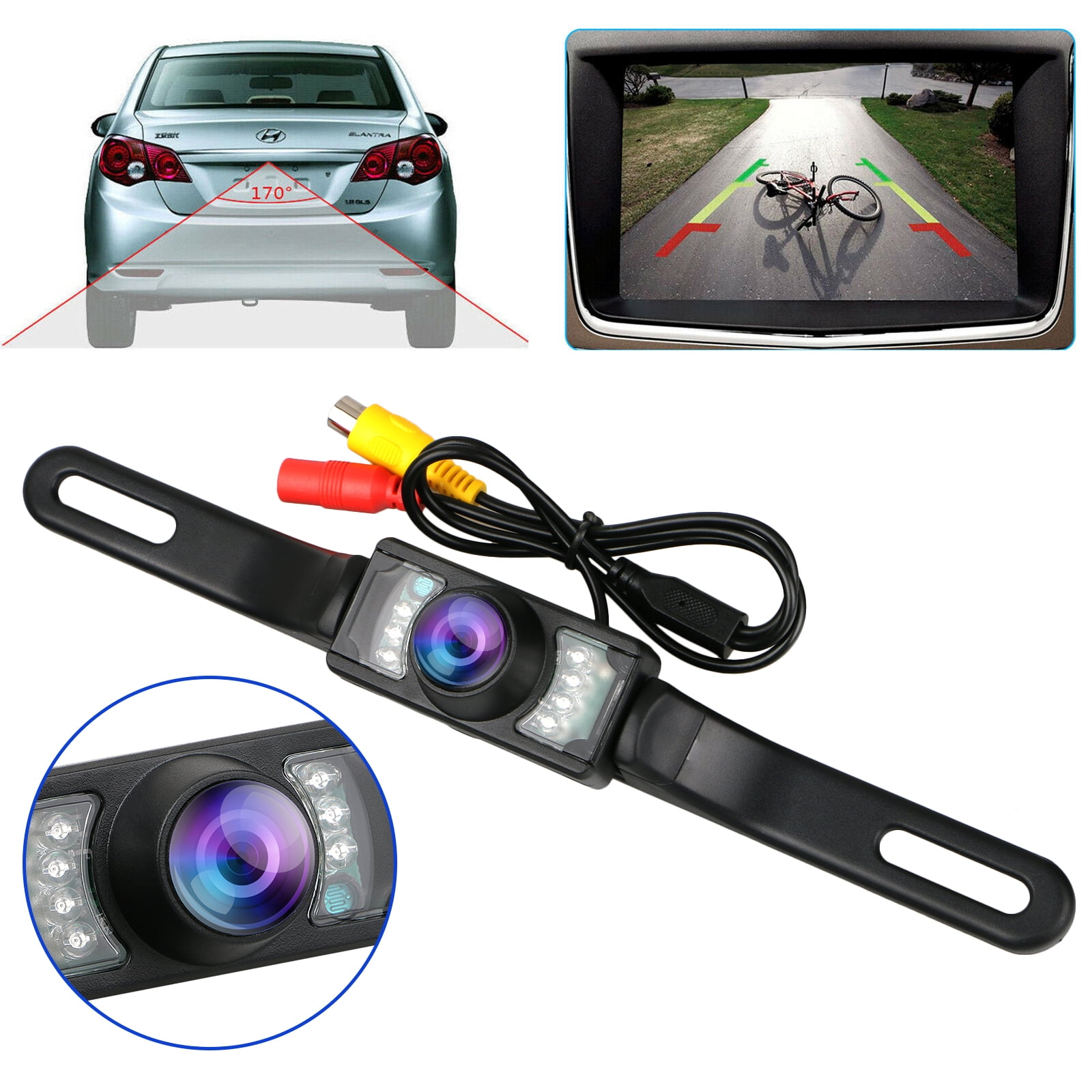 170° Wide HD Rear View Backup Camera License Plate Frame For US Car Night Vision