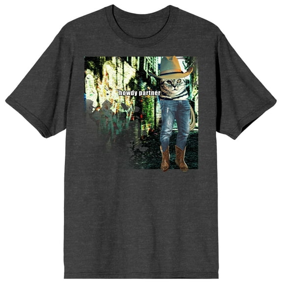 Screenshot Energy Meme Cowboy Hat Howdy Partner Charcoal Heather Graphic Tee-Medium