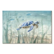 Elephant Stock Undersea Turtle Wall Art - Horizontal Canvas Wall Art - Living Room Wall Decor - Animal Canvas - Blue And Beige Decor By Danhui Nai - 12" x 8"