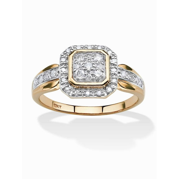 PalmBeach Jewelry 1/3 TCW Round Diamond Squared Halo Ring in Solid 10k Yellow Gold