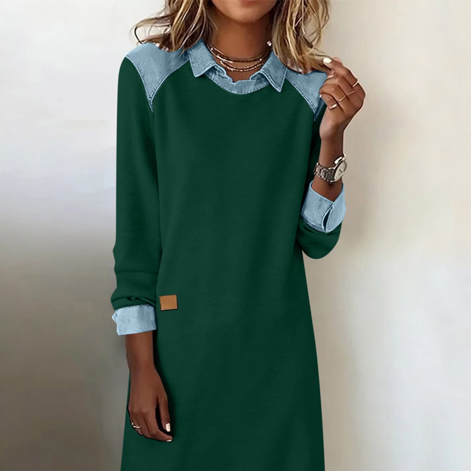 Fewfanhot Maxi Dresses for Women Flowy V Neck 3/4 Sleeve Mid Length Shift Dress with Pockets Comfy House Loungh Wear