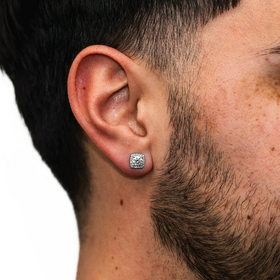 925 Sterling Silver Diamond Stud Earring - Mens Earring - Square Moissanite Diamond Stud Earring For Men - Mens Jewelry By Twistedpendant