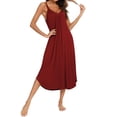 thumbnail image 7 of ZXSXSY Women Solid Color Nightgown Pleated Spaghetti Strap Curved Hem Midi Dress, 7 of 7
