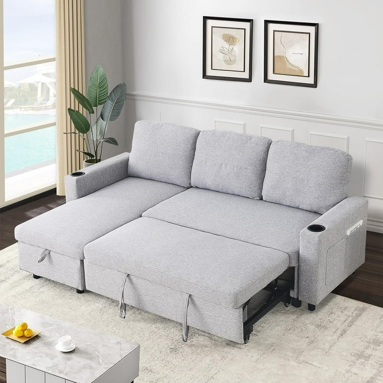 Small l shaped couch with pull out bed discount