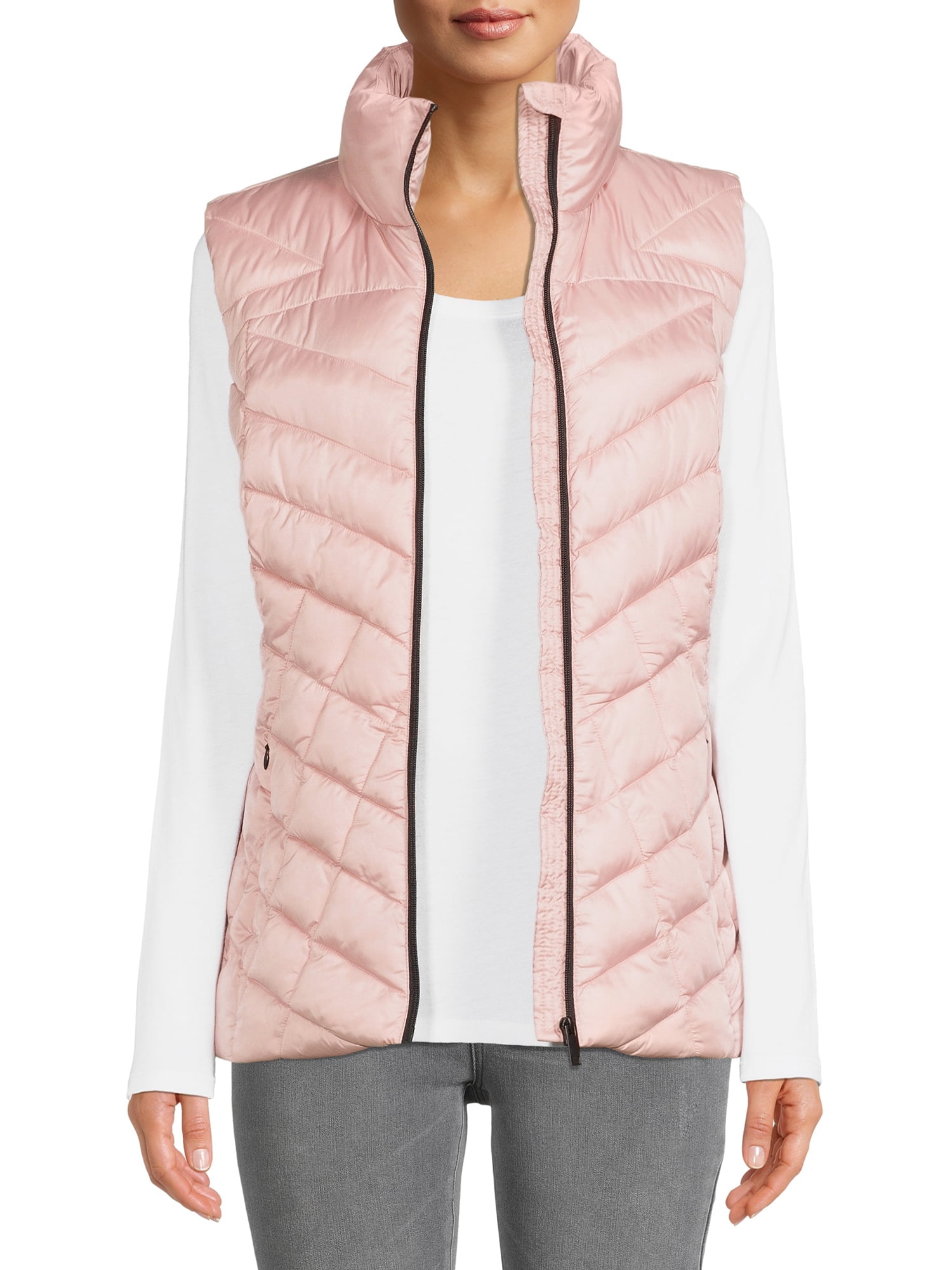 AZZ Womens Pink Mix Color Faux Fur Pocket Vest Women One Size Fashion