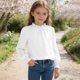 thumbnail image 3 of Crop Top Camisas de Manga Larga para las Mujeres Color Sólido Fleece Elástico de Manga Larga Puño Plegado Cuello Dulce Y Adorable Camisas de Niños para Niños Camisas de Manga Larga para Niños, 3 of 6