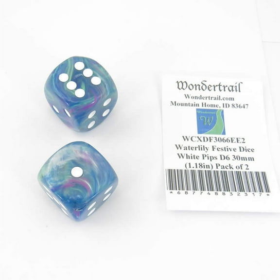 Waterlily Festive Dice with White Pips D6 30mm (1.18in) Pack of 2 Wondertrail