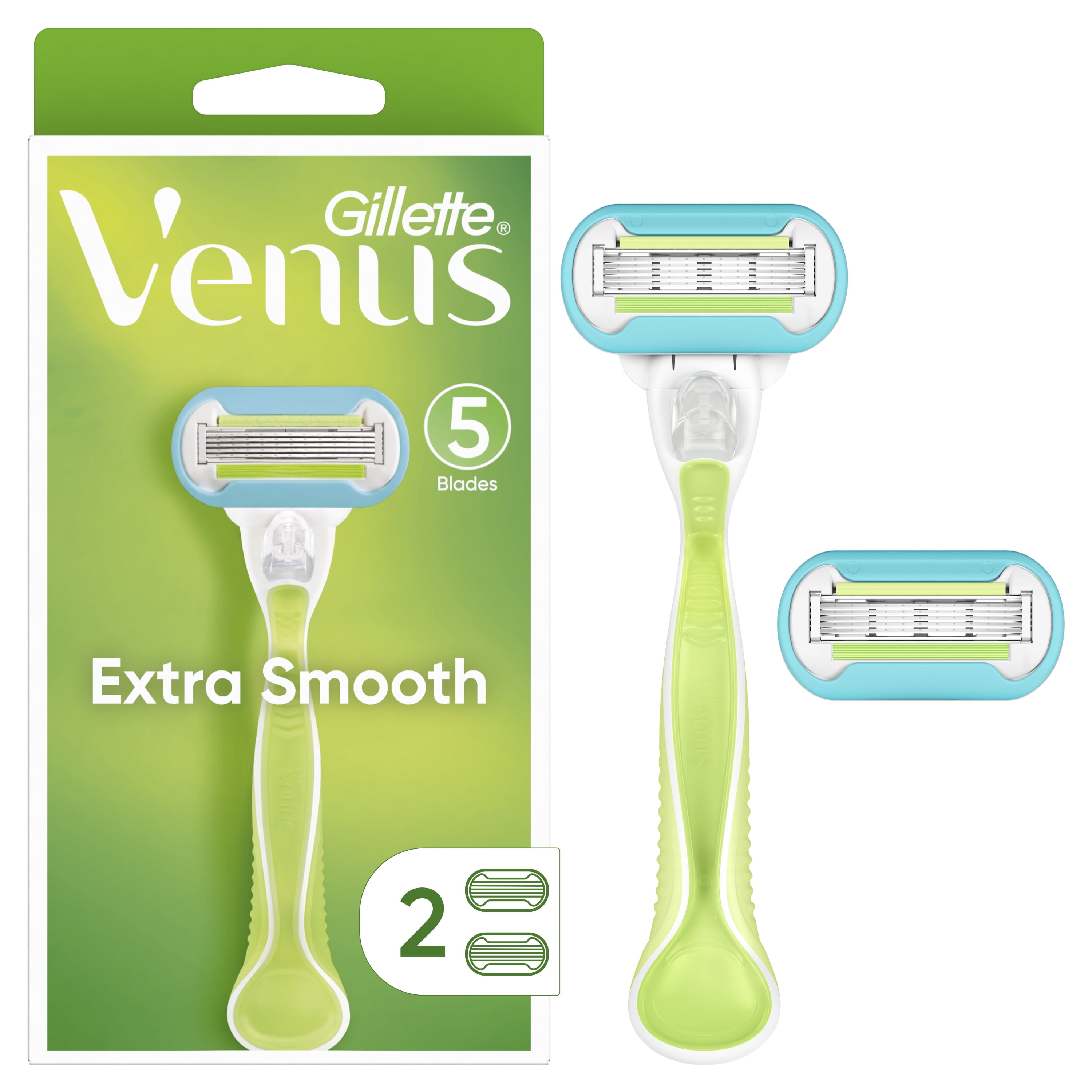 Venus Extra Smooth Green Women's Razor Handle with 2 Blade Refills