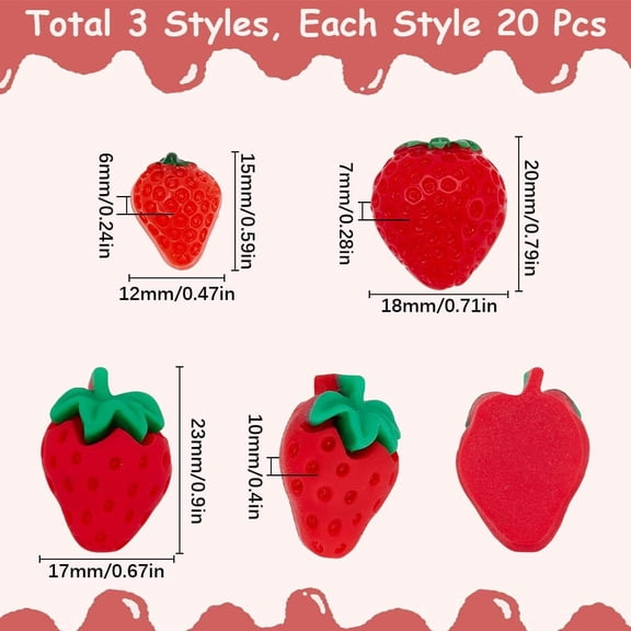 1set 60pcs 1 box 3 styles Strawberry Resin Strawberry Cabochons Cute Imitation Red Fruit Flatback Decoden Decoration for Jewelry Making Scrapbooking Embellishment Crafts