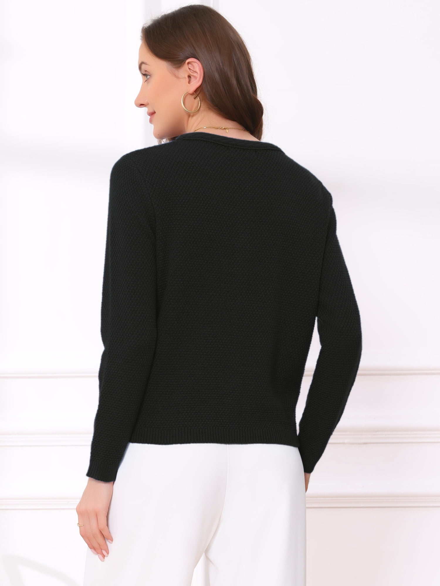 DARING DIVA Sweaters Collarless Button Up Dressy Chunky Knit Cardigan XL Black