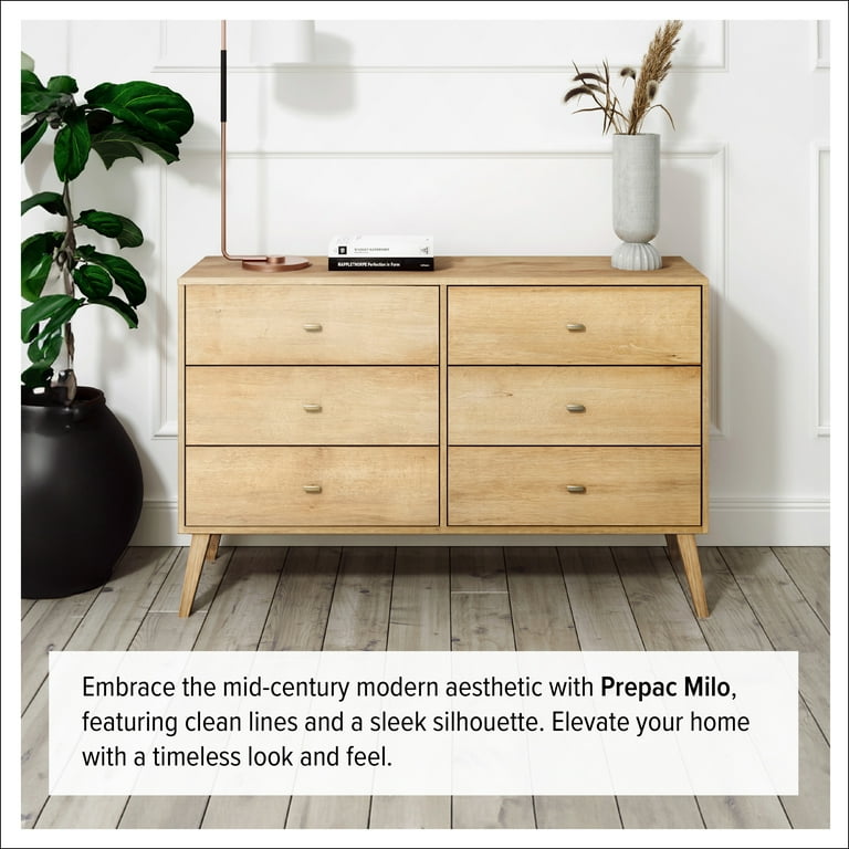 Prepac Milo Dresser Natural Oak Dresser for Bedroom Chest of Drawers with 6 Drawers 16 D x 52.5 W x 33 H ODBR 1406 1 S Walmart
