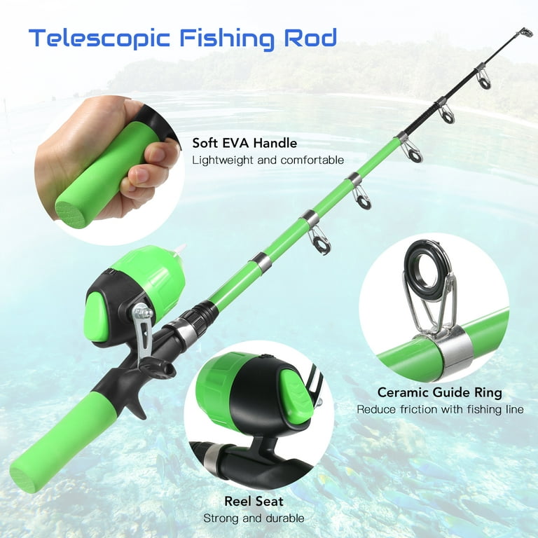 Leo Portable Telescopic Fishing Rod and Reel Combo for Kids Children Fishing Starter Kit Spincast Fishing Reel Fishing Pole Fishing Lures Jig Hooks
