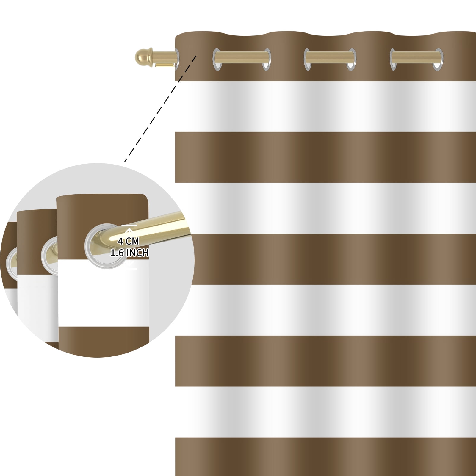 Nanqianyi Brown Striped Blackout Curtains Panel Pair, 42"x84", Grommet Top Thermal Insulated Drapes for Bedroom Living Room