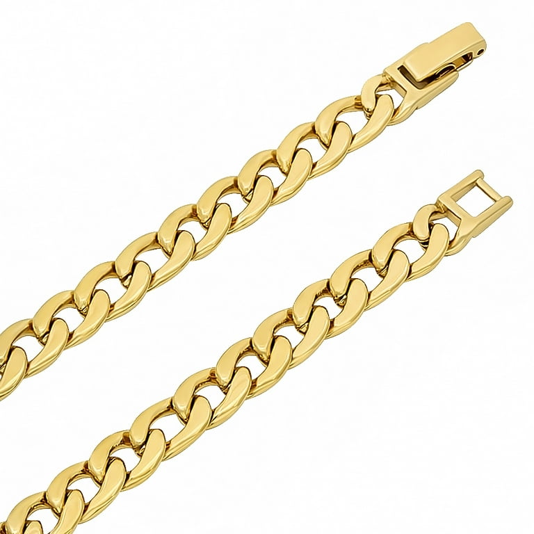 7mm 14k Yellow Gold Plated Flat Cuban Link Curb Chain Necklace, 36 inches