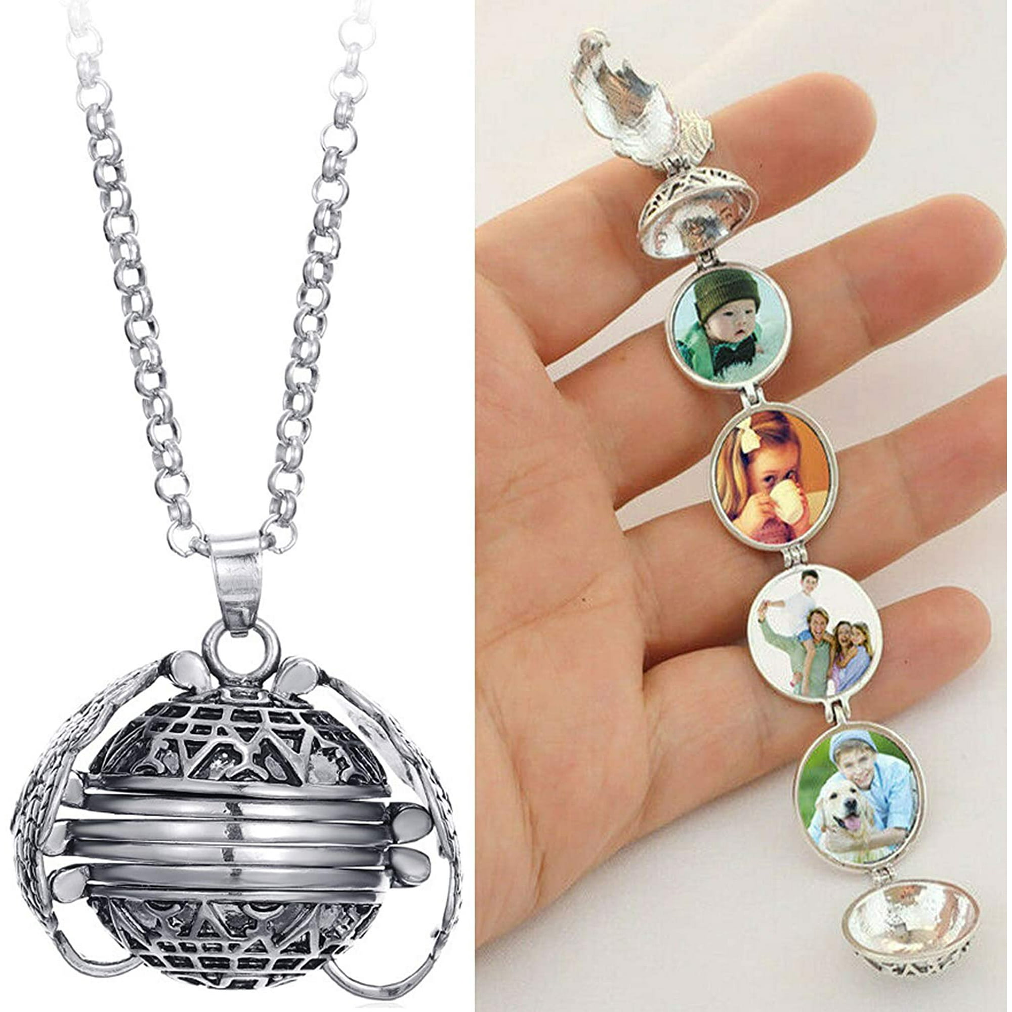 Expanding Photo Locket Necklace Pendant 4 Pictures Chain Necklaces Memorial Gifts for Women Girls Walmart