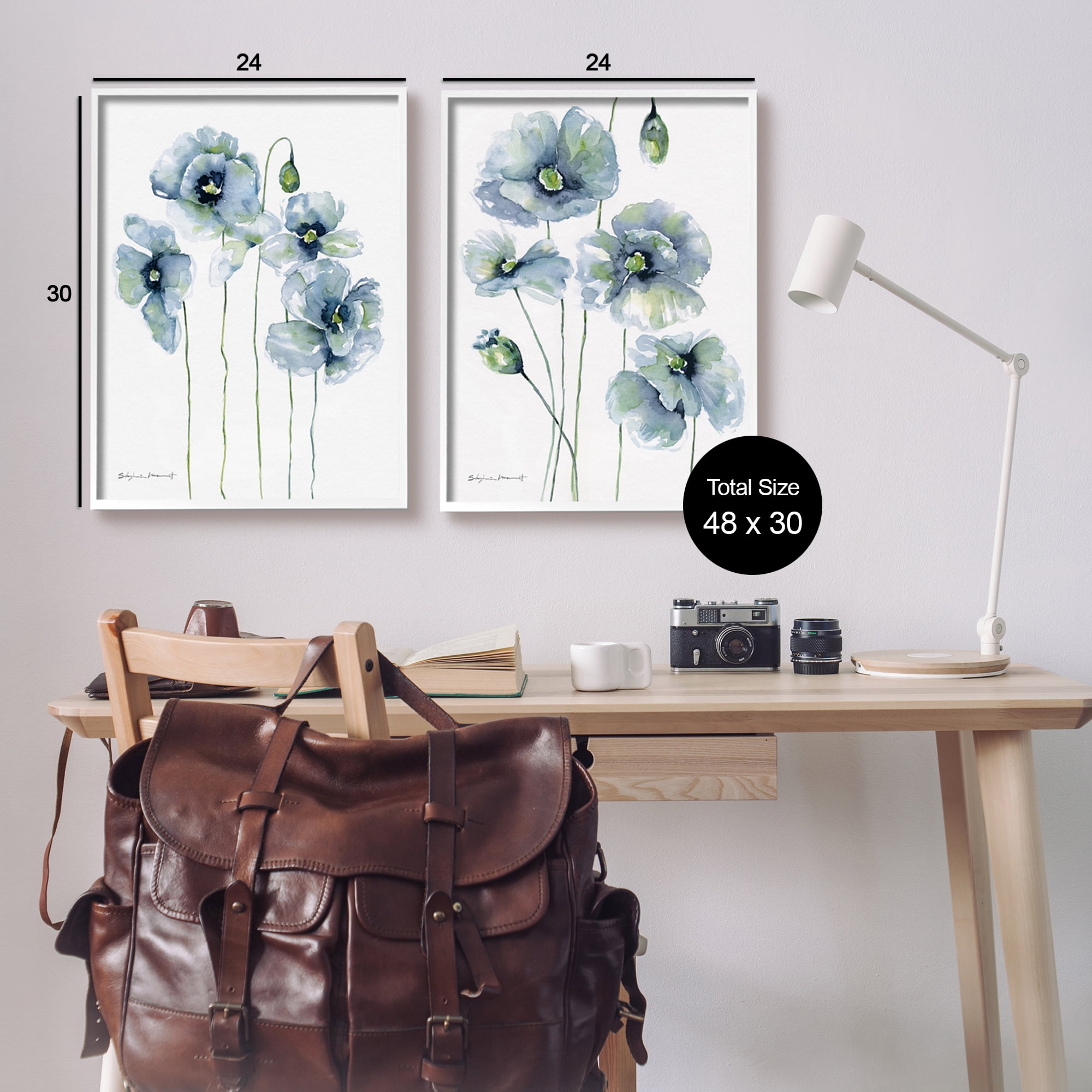 Stupell Blue Poppies Blooming Garden Flowers Botanical & Floral Painting White Framed Art Print Wall Art, Set of 2