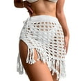 thumbnail image 1 of Falda de playa con abertura y cordones, color blanco, con borlas, de punto y transparencias, para mujer, talla S, 1 of 5