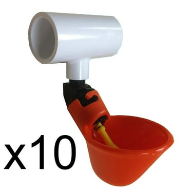 RAParts 10 AUTOMATIC WATERING DRINKER CUPS & PVC TEE FITTINGS 1/2" CHICKEN POULTRY COOP