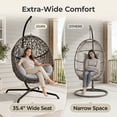 thumbnail image 3 of RADIATA Hanging Egg Chair with Stand and Waterproof Cover, Outdoor Indoor Wicker Rattan Swing Chair, 350lbs Capacity Hammock Nest Seat with Cushions, All-Weather Patio Porch Chair, Light Gray, 3 of 9