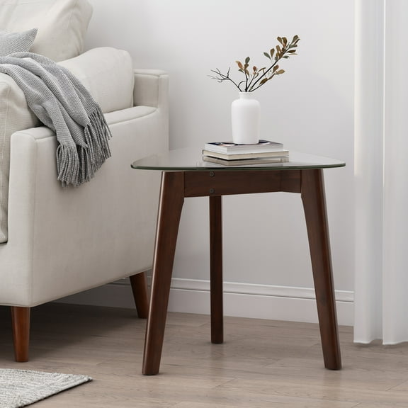 Noble House Fircrest Wood and Glass End Table, Walnut