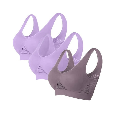 Bra And Panty Set Women S Fashionable Sport Bra Breathable Underwear Large Size No Rims Seamless Hollow Mesh Thin Sports Yoga Bra Set Purple Women S Blended Underwear XXXL