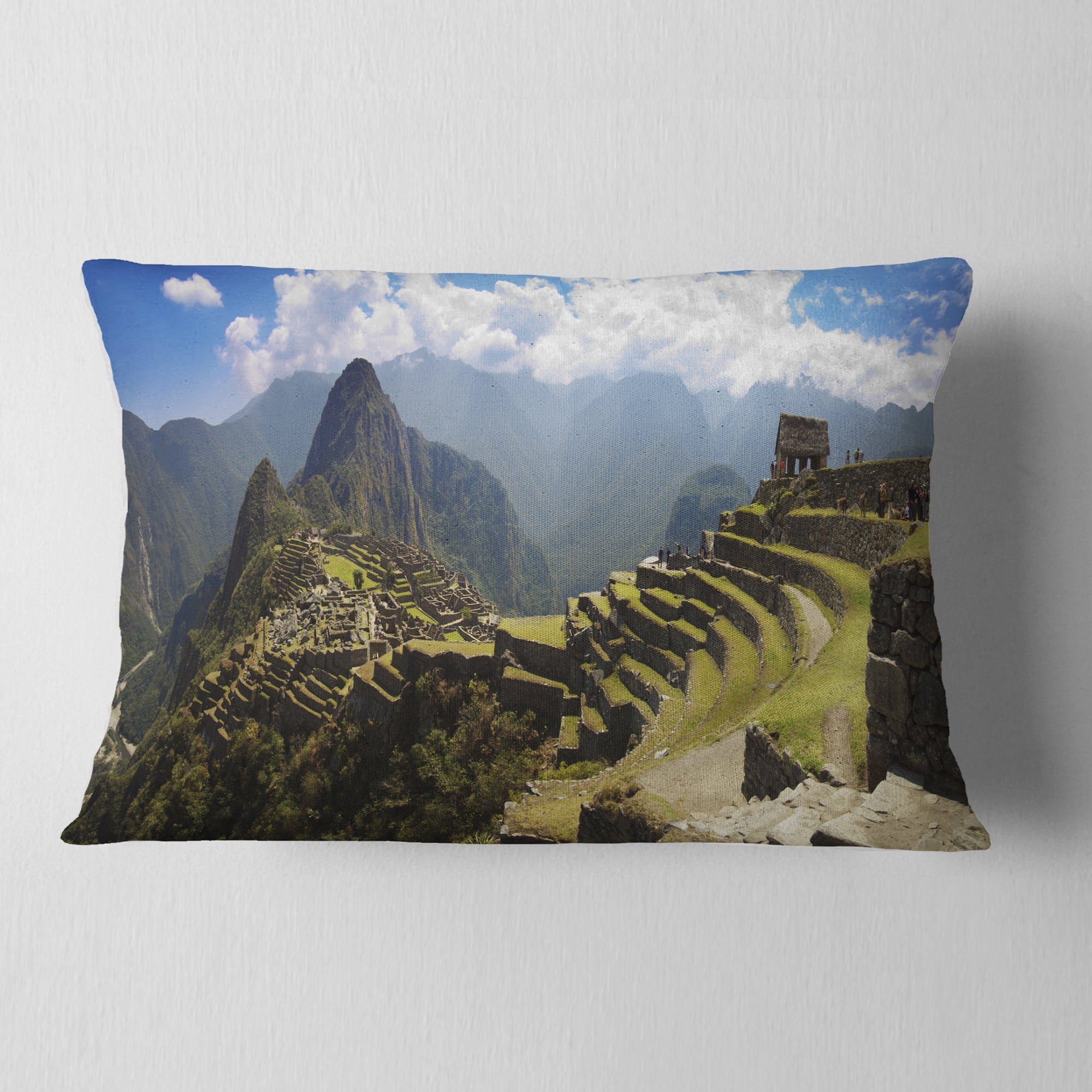Designart Machu Picchu Panorama - Landscape Photo Throw Pillow - 12x20