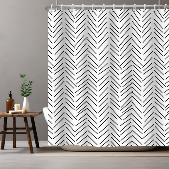Black and White Shower Curtain Farmhouse Herringbone Geometric Shower Curtains for Bathroom Decor 72W x 72 L Inches Minimalist Modern Waterproof Fabric Shower Curtains