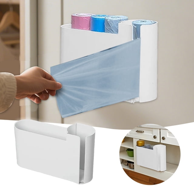 Wall Mounted Bag Holder Organizer Durable Waste Dispenser With Lid For Kitchen Bathroom Home Storage