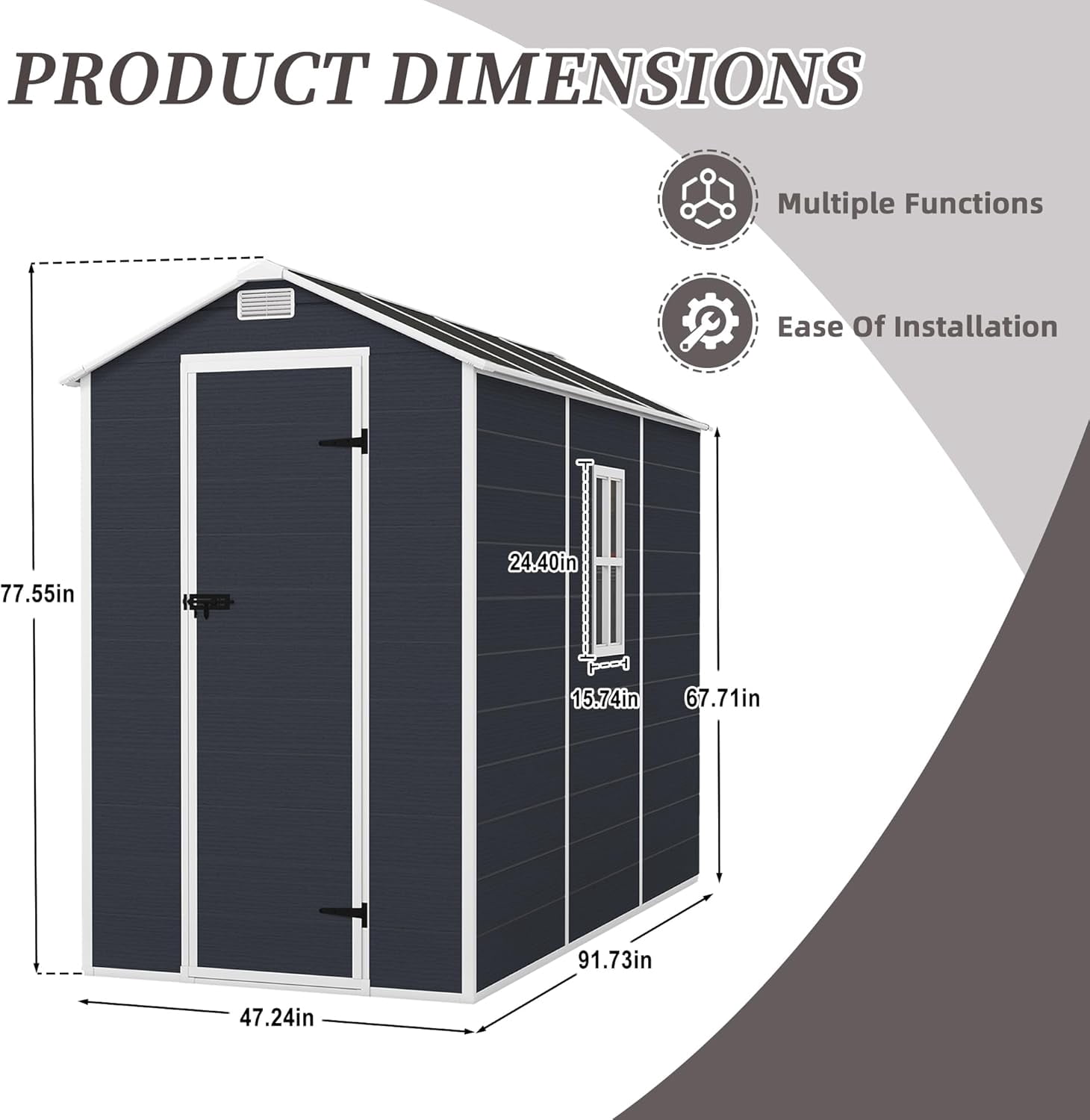 6x6 Ft Plastic Outdoor Storage Shed with Floor, Resin Plastic Tool Shed with Lockable Door for Yard, Garden Shed Patio, Weatherproof, Black
