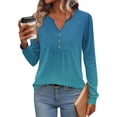 thumbnail image 2 of Kaemgyyd Womens Tops Long Sleeve Fall Shirts Gradient Notch V Neck Tunic Shirt Fashion Pleated Flowy Dressy Casual Blouses, 2 of 5