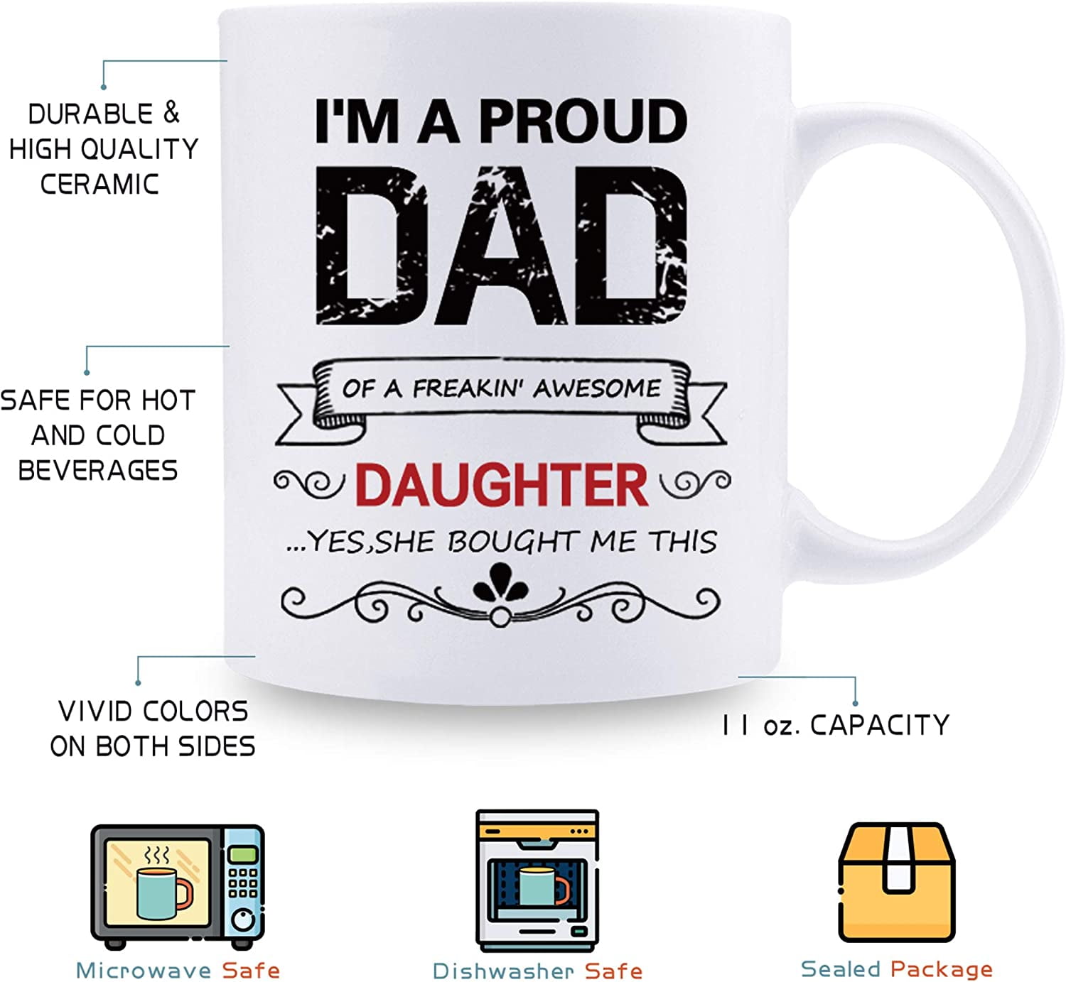  Personalized To My Dad From Daughter Cute Bluey Dad Black  Coffee Mug Funny Girl Dad Novelty Cup Father's Day Birthday Gift For Dad -  11 Oz : Home & Kitchen