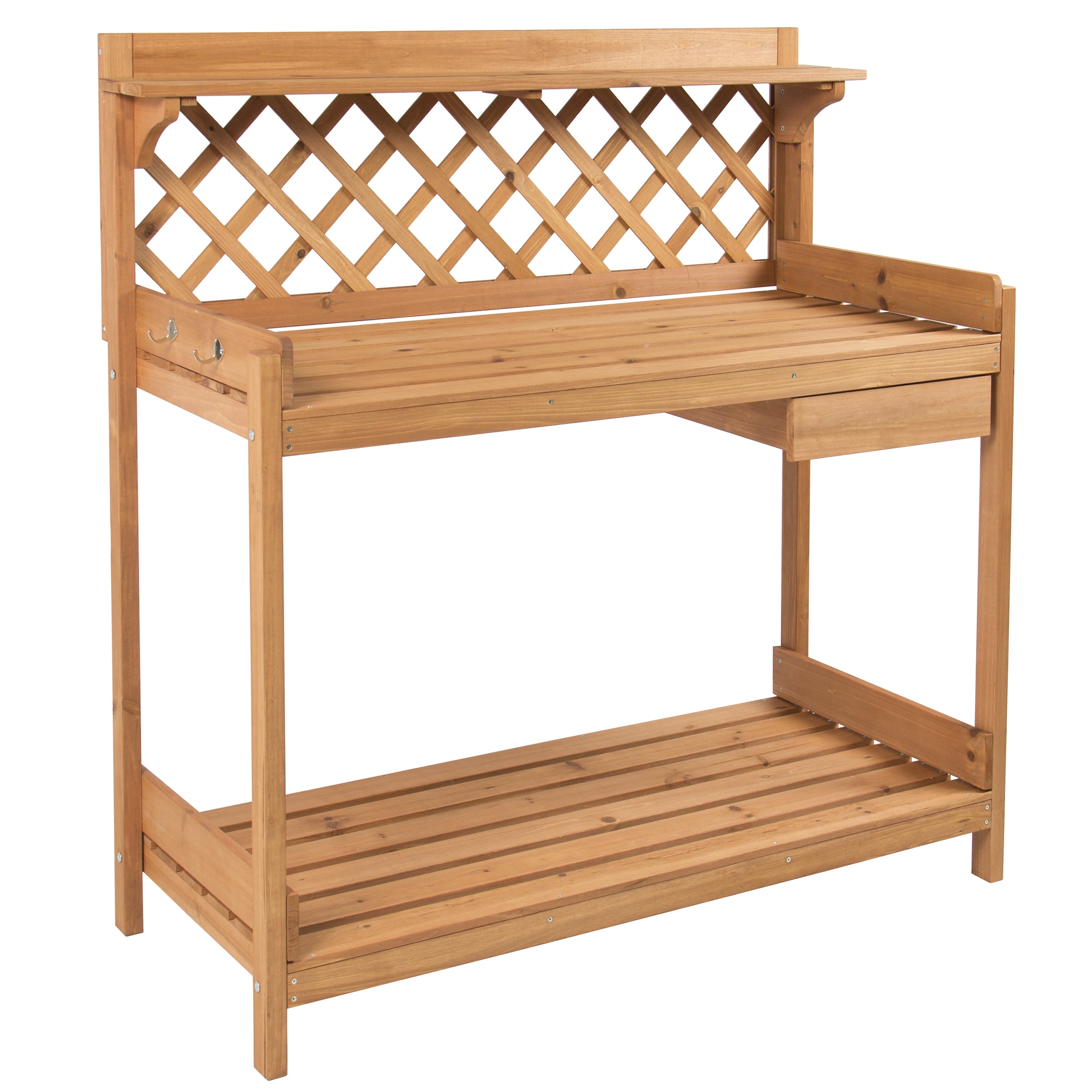 Best Choice Products Fir Wood Potting Bench With Hooks Natural