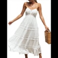thumbnail image 1 of Vestido Bohemio de Encaje de Crochet para Mujer, Color Liso, con Tirantes Finos para Vacaciones de Verano. L, 1 of 10
