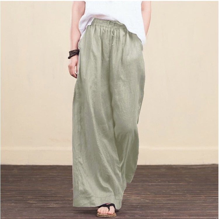 Women's Solid Color Loose Wide-Leg Pants Fashion Elegant Cotton And ...