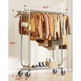 thumbnail image 6 of Sakugi Heavy-Duty Clothes Rack - Rolling Garment Rack with Double Rods and Shelves, Stainless Steel Clothing Racks for Hanging Clothes in Bedroom, Laundry Room, 43.0" x 16.5" x 65.9", 6 of 8