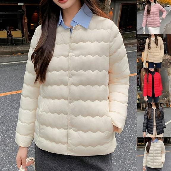 Nmnitkp Lightweight Puffer Jacket Packable Button Casual Wind-Resistant Quilted Padded Pockets Winter Insulated Thermal Puffy Coat Beige,2XL