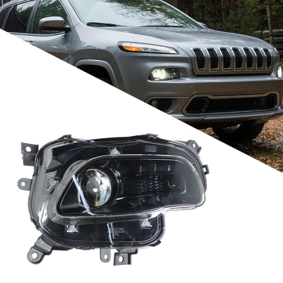 Headlight Assembly Replacement for 2014-2018 Cherokee Halogen Projector Black Headlight Passenger Right Side CH2503249