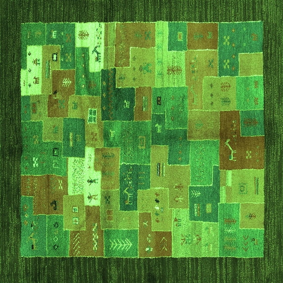 Ahgly Company Indoor Square Abstract Green Contemporary Area Rugs, 4' Square