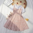 thumbnail image 2 of PINQI Fashion Dress for Baby Girls Summer Floral Backstrap Pleated Dress Short Sleeve Crew Neck A Swing Casual Daily Going Out Dress, 2 of 6