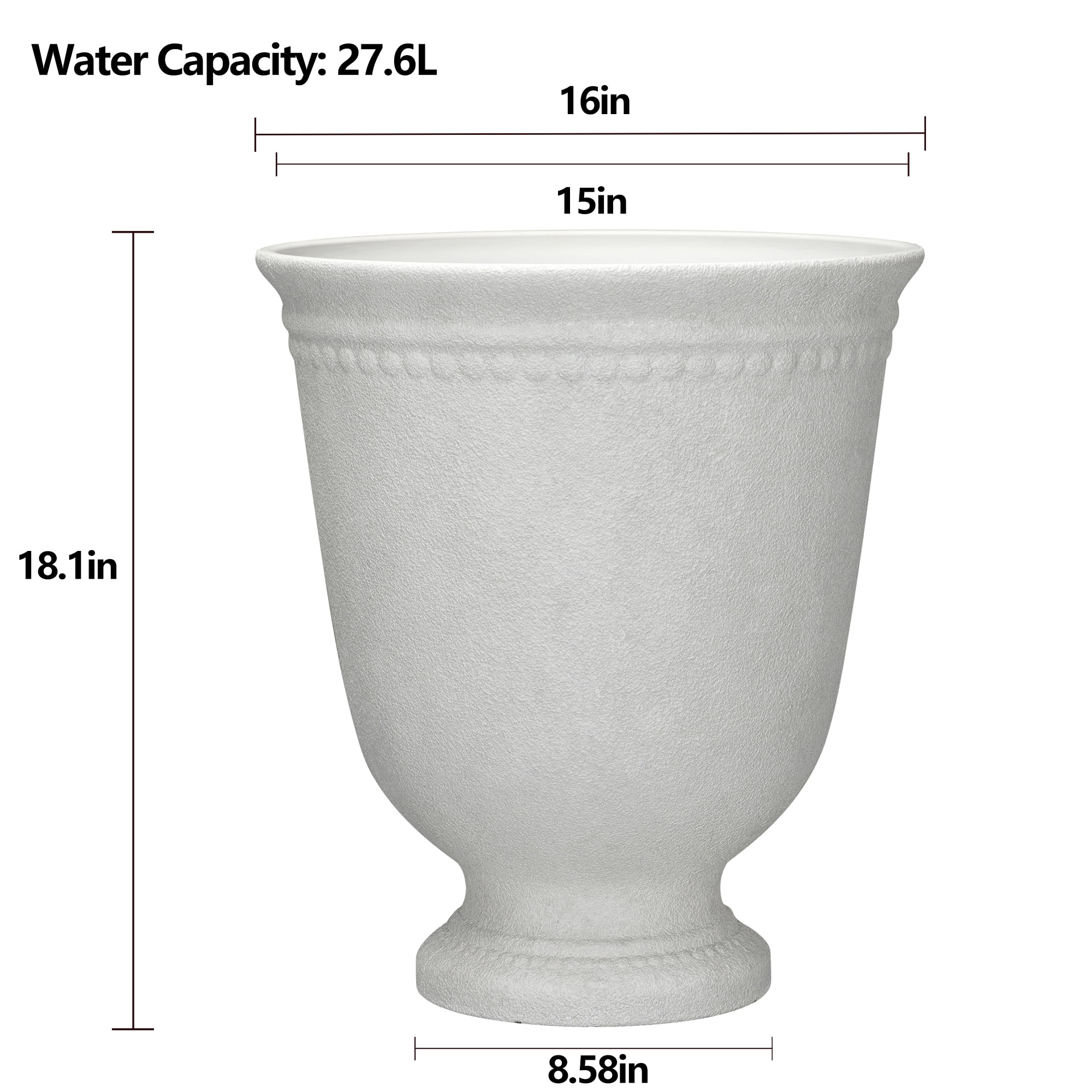 My Texas House 16 x 18.1 Inch Asti Urn White Recycled Resin Planter